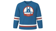 Load image into Gallery viewer, Basel Original Hockey Jersey in Rhine River Blue, front view – custom name and number
