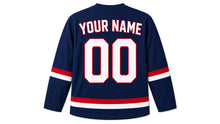 Load image into Gallery viewer, Bastille Day Original Hockey Jersey in Navy, back view with your name and number