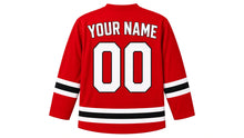 Load image into Gallery viewer, Bastille Day Original Hockey Jersey in Red, back view with your name and number