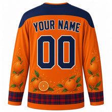 Load image into Gallery viewer, Battle of the Oranges Original Hockey Jersey in Orange Peel, back view with custom YOUR NAME and 00