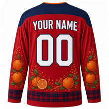 Load image into Gallery viewer, Battle of the Oranges Original Hockey Jersey in Phrygian Red, back view with custom YOUR NAME and 00