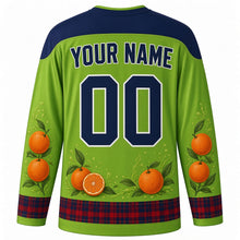 Load image into Gallery viewer, Battle of the Oranges Original Hockey Jersey in Citrus Leaf Green, back view with custom YOUR NAME and 00