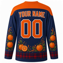 Load image into Gallery viewer, Battle of the Oranges Original Hockey Jersey in Alpine Night, back view with custom YOUR NAME and 00