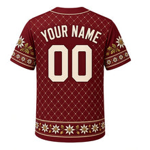 Load image into Gallery viewer, Bavarian Stein Milwaukee Baseball Jersey in Burgundy Red, back view with your name and number – edelweiss and oak-leaf folk trim on sleeves