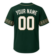 Load image into Gallery viewer, Bavarian Stein Milwaukee Baseball Jersey in Black Forest Green, back view with your name and number – edelweiss and oak-leaf folk trim on sleeves