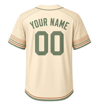 Load image into Gallery viewer, Bay View Bungalow Milwaukee Baseball Jersey in Front Porch Butter, back view with your name and number – custom name and number with patterned sleeve trim