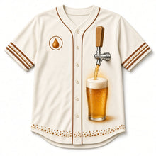 Load image into Gallery viewer, Amber Pour Beer Baseball Jersey in Pale Ale Cream, front view – custom name and number
