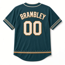 Load image into Gallery viewer, Amber Pour Beer Baseball Jersey in Taproom Teal, back view with your name and number