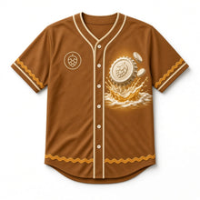 Load image into Gallery viewer, Bottle Cap Beer Baseball Jersey in Bottle Brown, front view – custom name and number