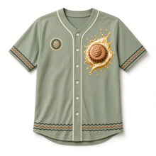 Load image into Gallery viewer, Bottle Cap Beer Baseball Jersey in Hop Sage Green, front view – custom name and number