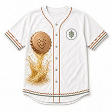 Load image into Gallery viewer, Bottle Cap Beer Baseball Jersey in Crisp White, front view – custom name and number