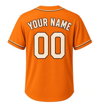 Load image into Gallery viewer, Beer Garden Prost Milwaukee Baseball Jersey in Amber Ale Orange, back view with your name and number – bold block name and number with piped sleeves