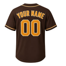 Load image into Gallery viewer, Beer Garden Prost Milwaukee Baseball Jersey in Dark Lager Brown, back view with your name and number – bold block name and number with piped sleeves