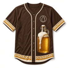 Load image into Gallery viewer, Growler Fill Beer Baseball Jersey in Growler Brown, front view – custom name and number