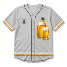 Load image into Gallery viewer, Growler Fill Beer Baseball Jersey in Cellar Gray, front view – custom name and number