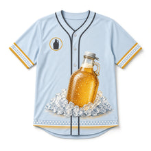 Load image into Gallery viewer, Growler Fill Beer Baseball Jersey in Chill Ice Blue, front view – custom name and number