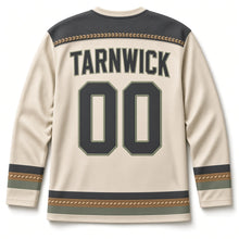 Load image into Gallery viewer, Mash Paddles Crossed Beer Hockey Jersey in Grist Cream, back view with your name and number