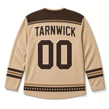 Load image into Gallery viewer, Mash Paddles Crossed Beer Hockey Jersey in Paddle Oak Tan, back view with your name and number