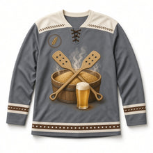 Load image into Gallery viewer, Mash Paddles Crossed Beer Hockey Jersey in Mash Slate, front view – custom name and number