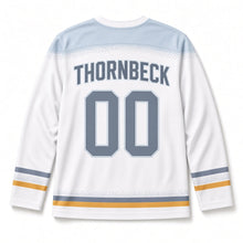 Load image into Gallery viewer, Pilsner Sparkle Beer Hockey Jersey in Crystal White, back view with your name and number