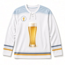 Load image into Gallery viewer, Pilsner Sparkle Beer Hockey Jersey in Crystal White, front view – custom name and number