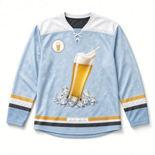 Load image into Gallery viewer, Pilsner Sparkle Beer Hockey Jersey in Glacier Ice Blue, front view – custom name and number