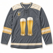 Load image into Gallery viewer, Pilsner Sparkle Beer Hockey Jersey in Lager Slate, front view – custom name and number
