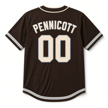 Load image into Gallery viewer, Starlit Toast Beer Baseball Jersey in Twilight Brown, back view with your name and number