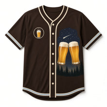 Load image into Gallery viewer, Starlit Toast Beer Baseball Jersey in Twilight Brown, front view – custom name and number