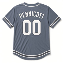 Load image into Gallery viewer, Starlit Toast Beer Baseball Jersey in Dusk Slate Blue, back view with your name and number