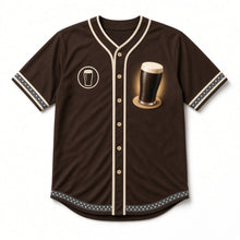 Load image into Gallery viewer, Stout Cascade Beer Baseball Jersey in Espresso Brown, front view – custom name and number