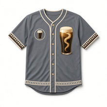 Load image into Gallery viewer, Stout Cascade Beer Baseball Jersey in Nitro Slate, front view – custom name and number