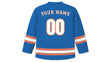 Load image into Gallery viewer, Beirut Original Hockey Jersey in Mediterranean Blue, back view with your name and number