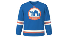 Load image into Gallery viewer, Beirut Original Hockey Jersey in Mediterranean Blue, front view – custom name and number