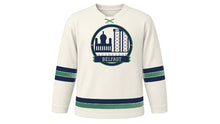 Load image into Gallery viewer, Belfast Original Hockey Jersey in Linen White, front view – custom name and number