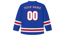 Load image into Gallery viewer, Belize Independence Day Original Hockey Jersey in Belize Blue, back view with your name and number