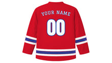 Load image into Gallery viewer, Belize Independence Day Original Hockey Jersey in Belize Red, back view with your name and number