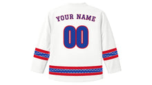 Load image into Gallery viewer, Belize Independence Day Original Hockey Jersey in White, back view with your name and number