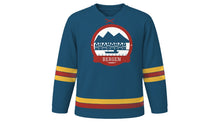 Load image into Gallery viewer, Bergen Original Hockey Jersey in Fjord Blue, front view – custom name and number