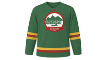 Load image into Gallery viewer, Bergen Original Hockey Jersey in Mountain Green, front view – custom name and number