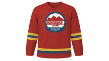 Load image into Gallery viewer, Bergen Original Hockey Jersey in Wharf Red, front view – custom name and number