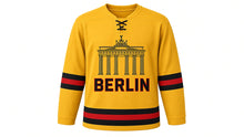 Load image into Gallery viewer, Berlin Original Hockey Jersey in Gold, front view – custom name and number