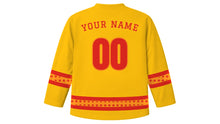 Load image into Gallery viewer, Bhai Dooj Original Hockey Jersey in Marigold Yellow, back view with your name and number