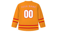 Load image into Gallery viewer, Bhai Dooj Original Hockey Jersey in Saffron, back view with your name and number