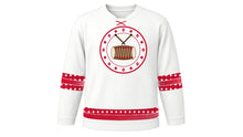 Load image into Gallery viewer, Bihu Original Hockey Jersey in Gamosa White, front view – dhol drum and gamosa-motif crest – custom name and number