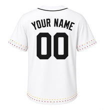 Load image into Gallery viewer, Birthday Cake Milwaukee Baseball Jersey in Frosting White, back view with your name and number – custom block name and number with confetti-pattern sleeves