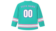 Load image into Gallery viewer, Birthday Original Hockey Jersey in Turquoise, back view with your name and number