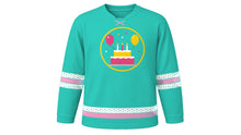Load image into Gallery viewer, Birthday Original Hockey Jersey in Turquoise, front view – custom name and number