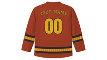 Load image into Gallery viewer, Bisket Jatra Original Hockey Jersey in Brick Red, back view with your name and number