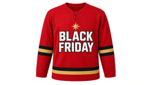 Load image into Gallery viewer, Black Friday Original Hockey Jersey in Red, front view – custom name and number